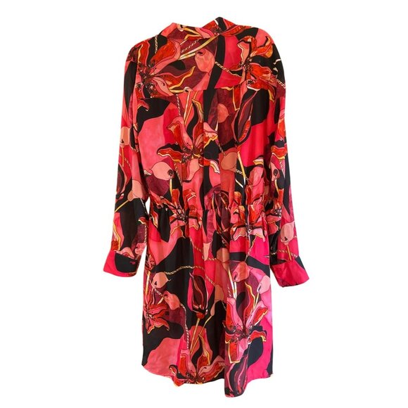 INC Concepts Red Black Gold 1960 Retro Print Long Sleeve Dress Knee Length Disco - Picture 3 of 3